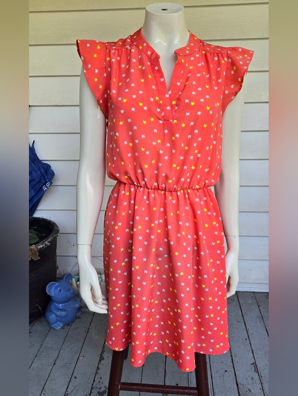 Coral Orange Cat Print Dress
